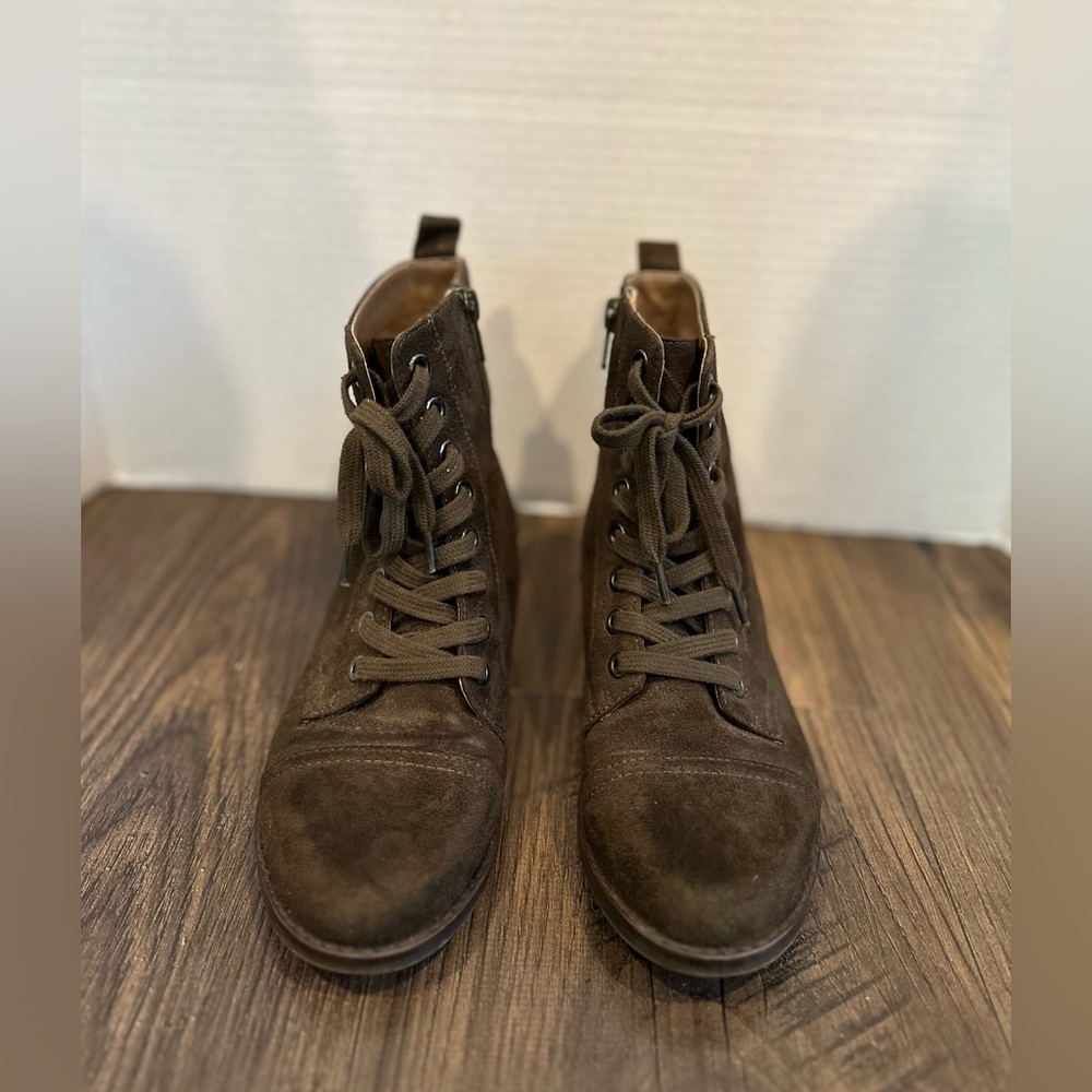 Women's AEROSOLES Prism Combat Boots, Dark Army Olive Green, Lace & Zip, Size: 5